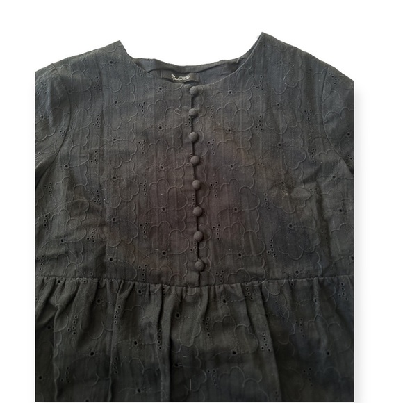 NWT Madewell Eyelet Button-Front Tiered Mini‎ Dress XSP, Black - Picture 10 of 13